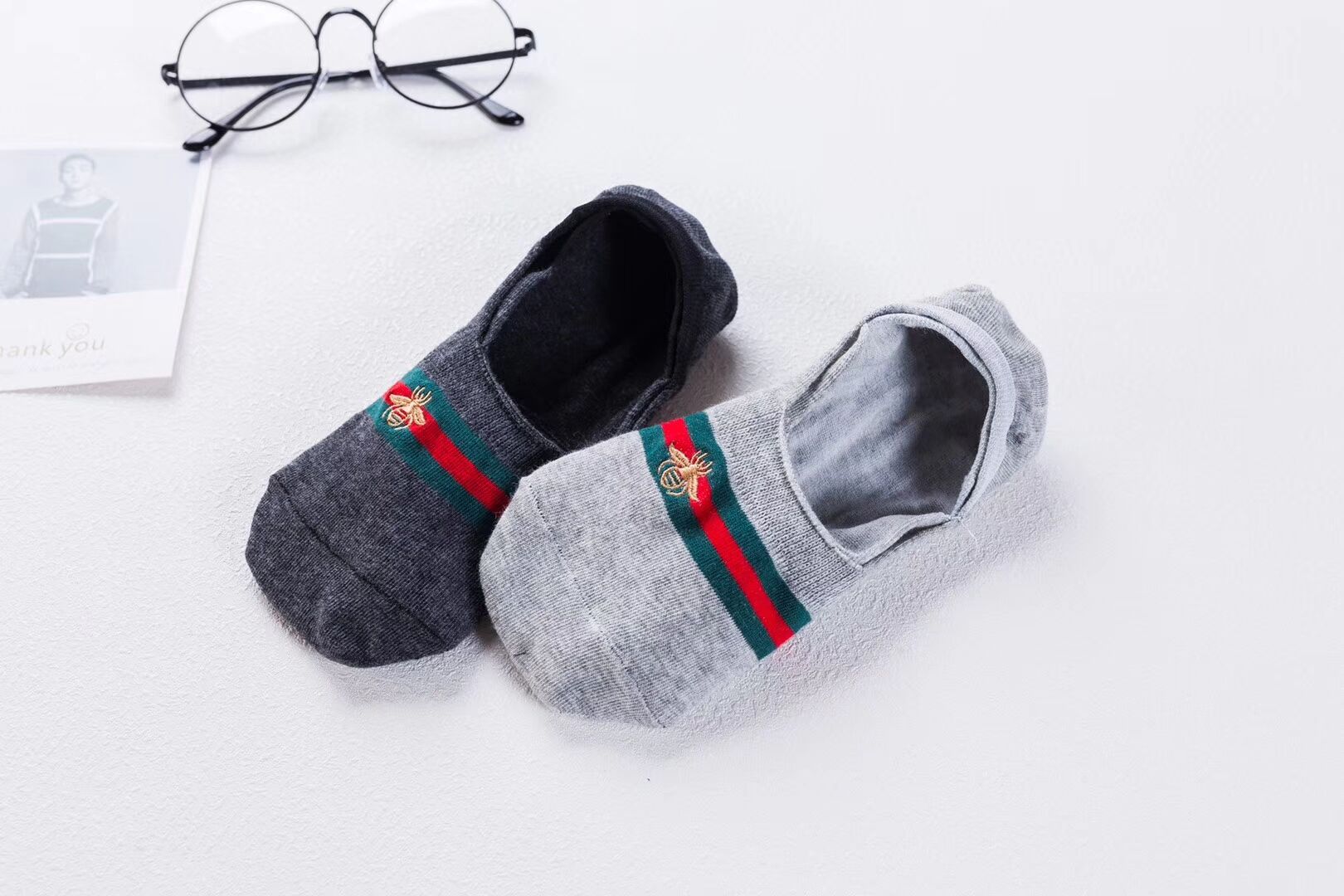 Ba đôi ong nhỏ thêu ba thanh cotton thoải mái vớ thuyền thoáng khí giản dị vô hình nam vớ nữ vớ đôi vớ - Bít tất nữ vớ đẹp giá rẻ