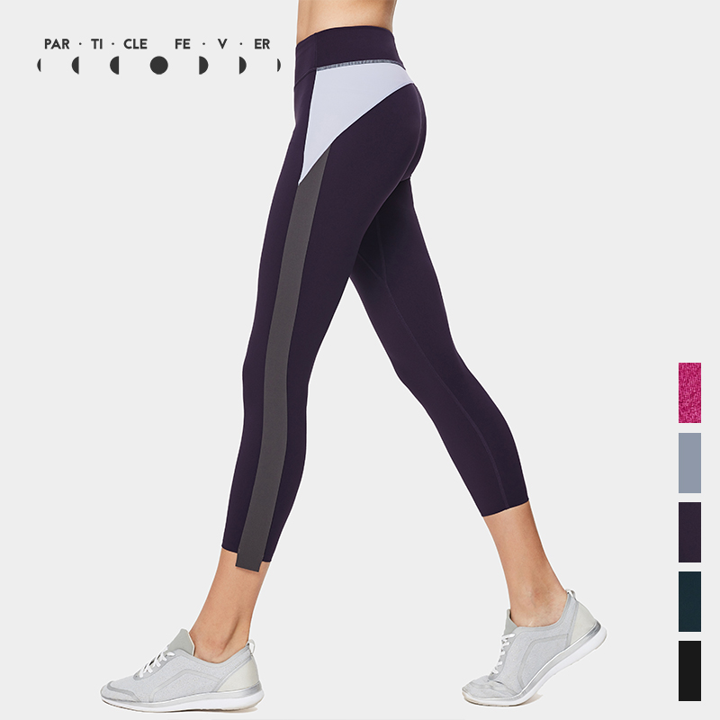 Particle mania PF fitness pants women's mid-waist high elastic belly peach butt tights women's sexy slim eight-point pants women
