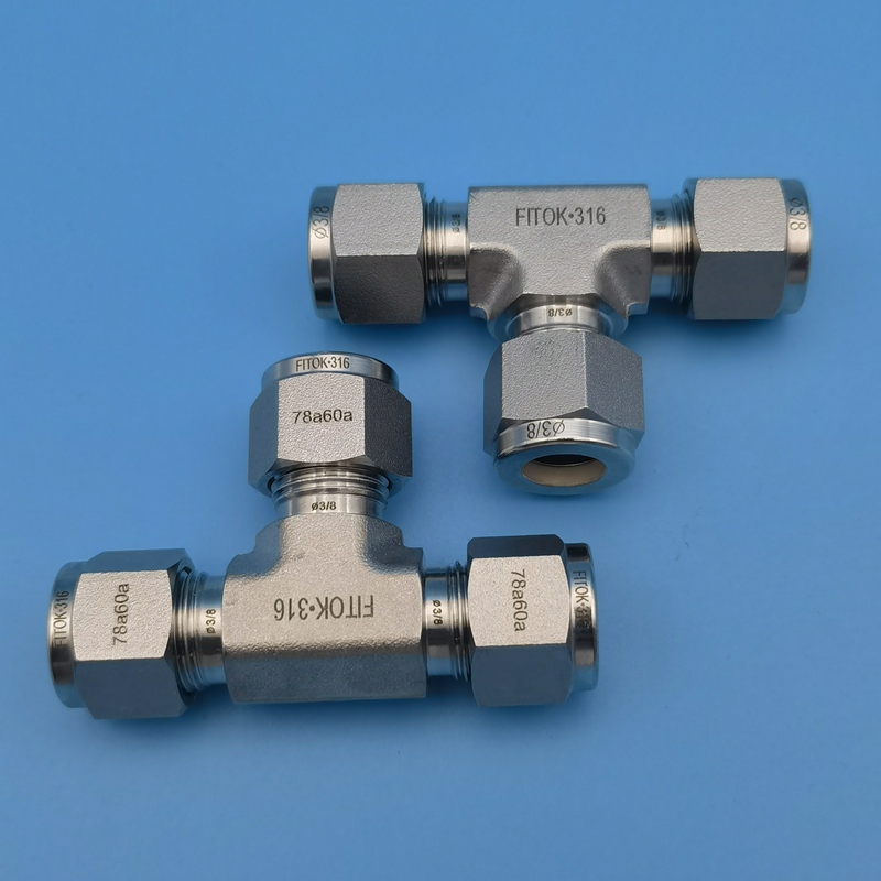 Fitok 3/8 Three-Way Intermediate Double Ferrule Three-Way Connector 3/8 Pipe Outer Diameter Model Ss-Ttt-Fl6