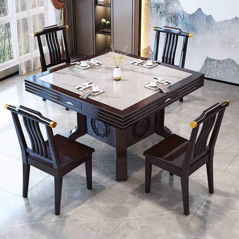 New Chinese-Style Solid Wood Dining Table and Chair Set with Foldable Round Rock Slab, Suitable for Small Households, Square Pure Eight Immortals Dining Table New Chinese-Style Solid Wood Dining Table and Chair Set with Foldable Round Rock Slab, Suitable for Small Households, Square Pure Eight Immortals Dining Table