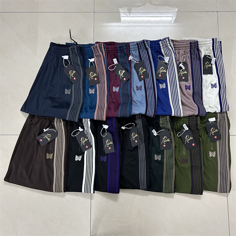 Needles Butterfly Embroidery European and American Trendy Brand Unisex Wide-Leg Loose Striped Straight-Leg Sports Casual Pants