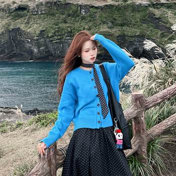 Fruit green temperament cashmere sweater jacket with high-end feel