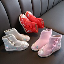 Children's Embroidered Shoes Baby's Hanfu Shoes Girls Retro High Top Chinese Style Boots Children's Cotton Shoes Girls Cotton Boots