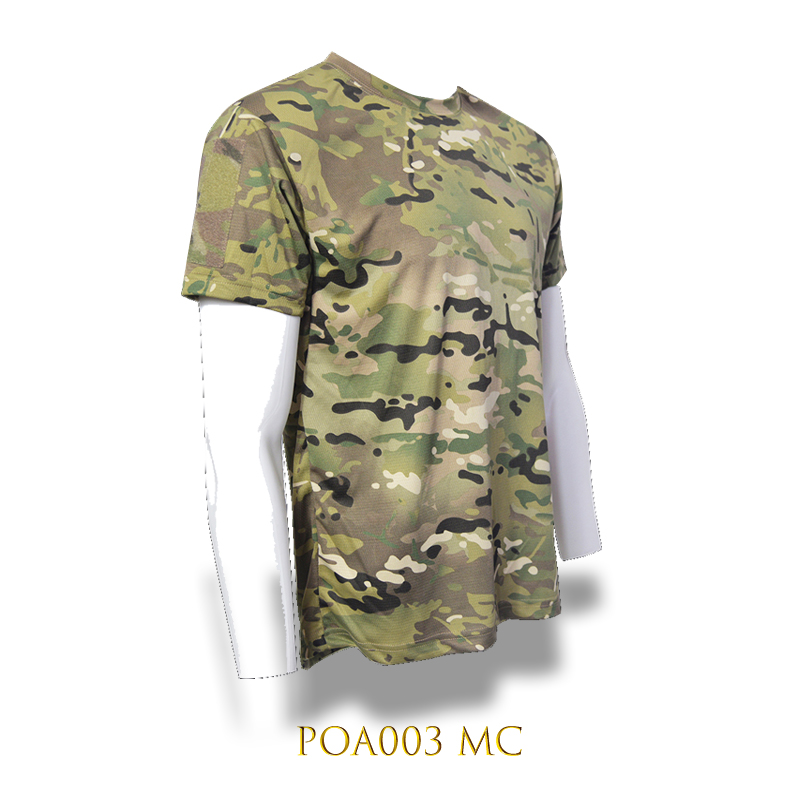 POA003-MC new camouflage speed dry round collar Tactical T-shirt Summer Male Outdoor Army fan Magic Sticker Short Sleeves