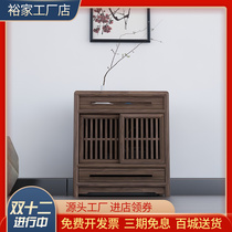 New Chinese style tea cabinet solid wood paint-free water cabinet side cabinet tea cabinet Zen old elm low cabinet tea room furniture