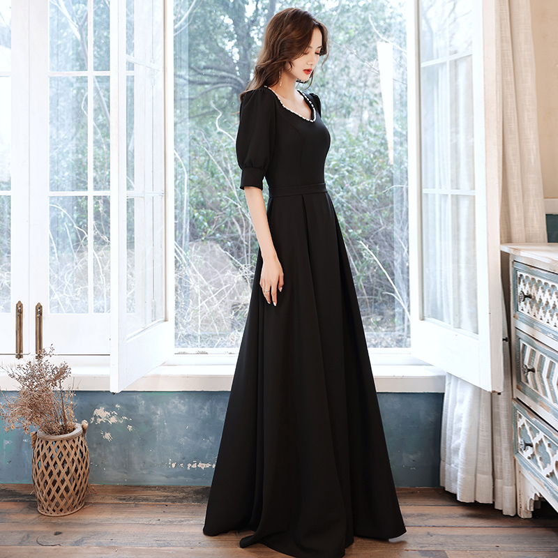 Plus Size Elegant Evening Dress for Women, Conceals Belly and Looks Slimming, 100kg Party Host Black Banquet Annual Meeting Dress