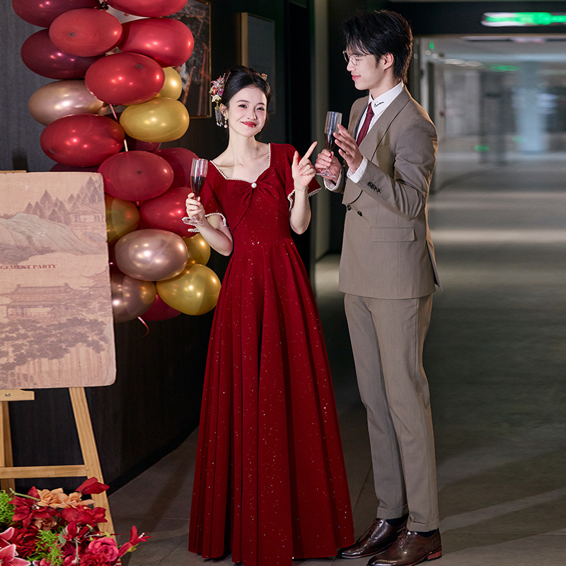 Plus-Size Toast Dress for Bride 2026 New Burgundy Wedding Casual Dress Engagement Dress High-End Homecoming Dress for Women Plus-Size Toast Dress for Bride 2026 New Burgundy Wedding Casual Dress Engagement Dress High-End Homecoming Dress for Women