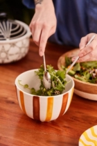 Export American hand painted striped coarse pottery noodle bowl salad bowl 6 inch ramen bowl rice bowl Soup Bowl cereal bowl home