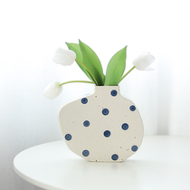 Export to the United States simple matte small blue dot coarse pottery vase study TV cabinet living room flower arrangement