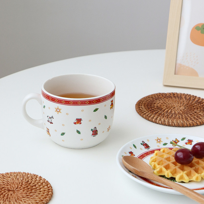 Export German Christmas series ceramic cartoon bowl cup breakfast oatmeal cup large capacity water cup breakfast cup