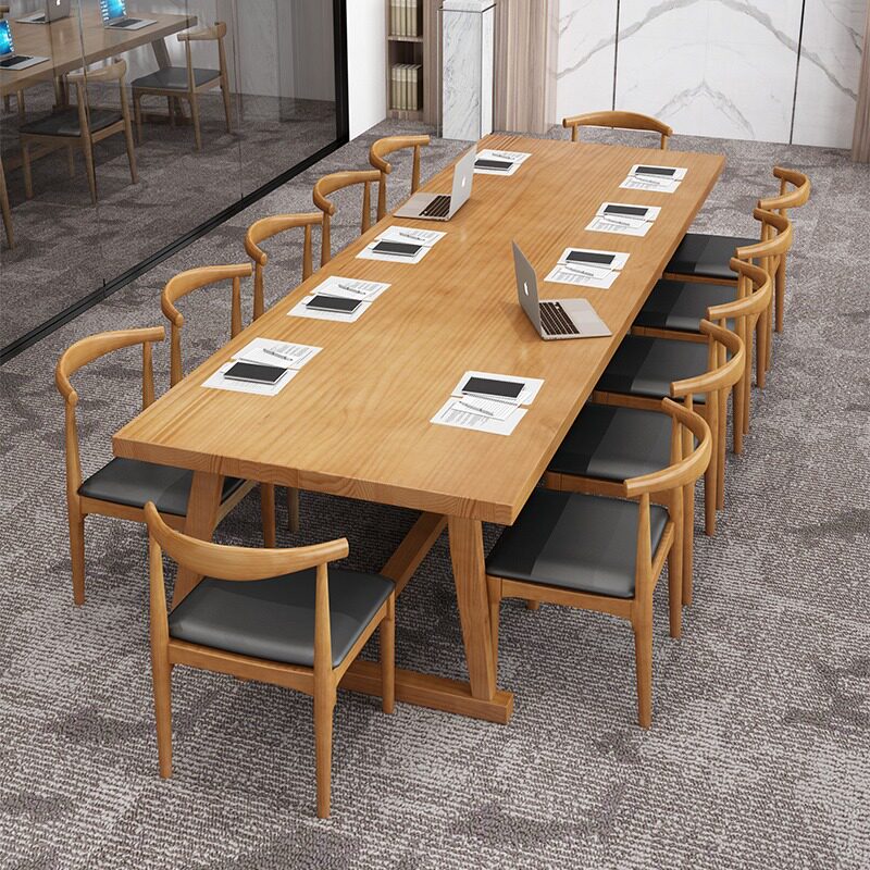 Nordic Office Talks Table And Chairs Combination Brief Strips Solid Wood Large Working Table Staff Reception Meeting Table Long Table