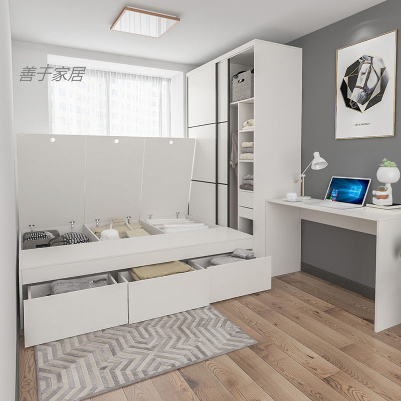 Storage Bed Sliding Door Wardrobe Modern Minimalist Tatami Bed
