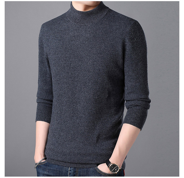 100% áo len cashmere nguyên chất nam mùa đông dày trung niên màu nửa cổ áo len cao cổ áo len đan đáy quần gile nam