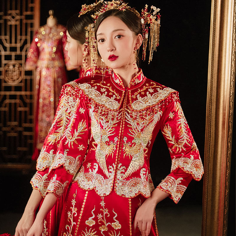 Bride Xiuhe clothing 2021 new female wedding bridal clothing dragon and phoenix coat small woman wedding dress Chinese wedding dress