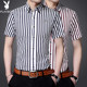 Playboy summer short-sleeved shirt men's middle-aged business casual loose plus size dad plaid cotton shirt