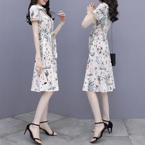 Summer dress 2021 new womens chiffon dress sweet waist thin gentle temperament print a shirt skirt