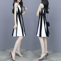 Chiffon dress womens summer 2021 spring new black and white stitching waist thin gentle temperament sweet skirt