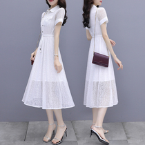 White dress womens summer dress 2021 New High feel waist thin temperament shirt lace fairy dress