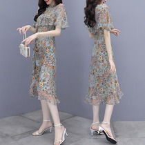 Chiffon dress womens summer 2021 New elegant light ripening wind waist thin celebrity temperament floral skirt