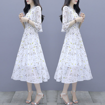 White chiffon dress womens summer dress 2021 New Gentle wind waist thin sweet temperament floral dress fairy