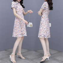 Cheongsam improved dress womens summer dress 2021 New High feel waist thin retro temperament floral skirt