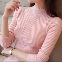 Women Mock Neck Ruffles Sweater Long Sleeve Knitted Bottomin