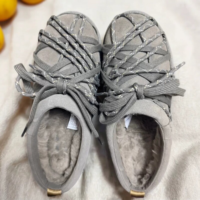 2026 Autumn/Winter Tasman New Lace-Up Wool Integrated Snow Boots, Closed-Toe Half-Slipper Genuine Leather Wool Short Boots for Women