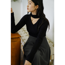 Eurocan Rey Hollowed-out Neck collar knit T-shirt Long sleeves Dont give a design feel to the undershirt blouse Women early spring