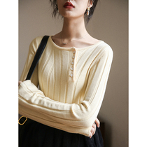 Ou Rui cashmere design sense French niche round neck knitted base shirt sweater slim body top female winter