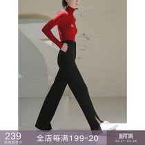 Eurocan knit western dress pants ~ side open fork towly high waist straight cylinder wide leg loose and thin long pants children spring and autumn