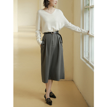 Ou Krui Art Museum Temperament ~ Water Wash Cotton Windbreaker Type Toilwear Skirt High Waist A- line dress Long Model