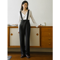 Eurocan Rey black High waist back with pants pituitary loose casual pants Thin Broadleg Conjoined Western Pants Woman Spring Summer