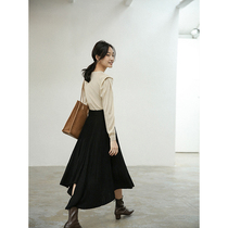 Ou Rui Rhythm pleated irregular knitted skirt high waist A- shaped skirt umbrella skirt long female spring and autumn