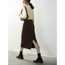 O  Rey ride around wardrobe ~ knit high purse hip A-word skirt straight cylinder open fork half body dress with long female spring and autumn