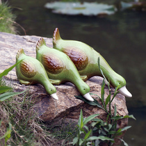 Ceramic duck three-piece set water tank fish pond landscaping landscape decoration Garden fountain stone trough Pond floor decoration