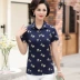 Áo phông ngắn tay mùa hè cho nữ trung niên áo thun cotton mỏng trung niên ve áo kiểu trung quốc ngoại - Quần áo của mẹ áo trung niên Quần áo của mẹ