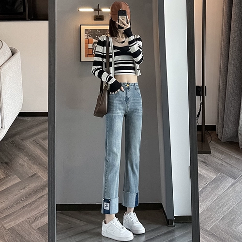 Весенние прямые свободные джинсы, штаны, приталенная летняя одежда, коллекция 2023, высокая талия, подходит для подростков