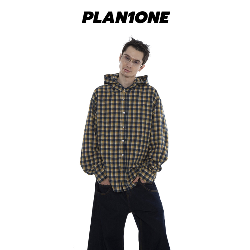 Plan1One Quiet Luxury Paris Vintage Custom Woven Thin Air-Grid Pattern Commuter Casual Hooded Shirt Hooded Jacket