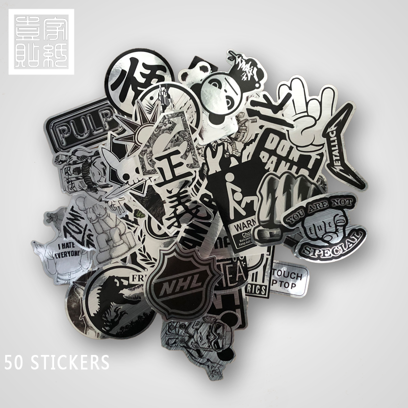50 sheets of B Tide Cards Imitation Metal Silver stickers Waterproof Suitcase Stickers Skateboard Sound Waterproof Car Sticker