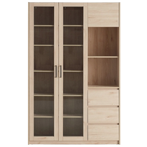 Quanyou Home Modern Simple Bookcase with Glass Door Wooden Cabinet Two Doors Flat Door Bookcase Storage Cabinet 126393F