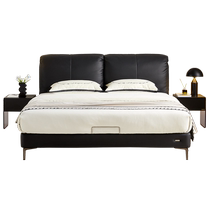 Quanyou Home Italian minimalist double bed that does not disturb each other master bedroom high-end atmospheric black leather bed 116095