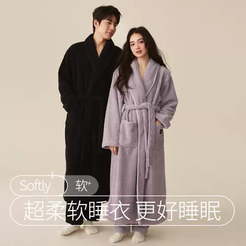 Демисезонный банный халат, коралловая бархатная пижама для влюбленных, длинный зимний комплект