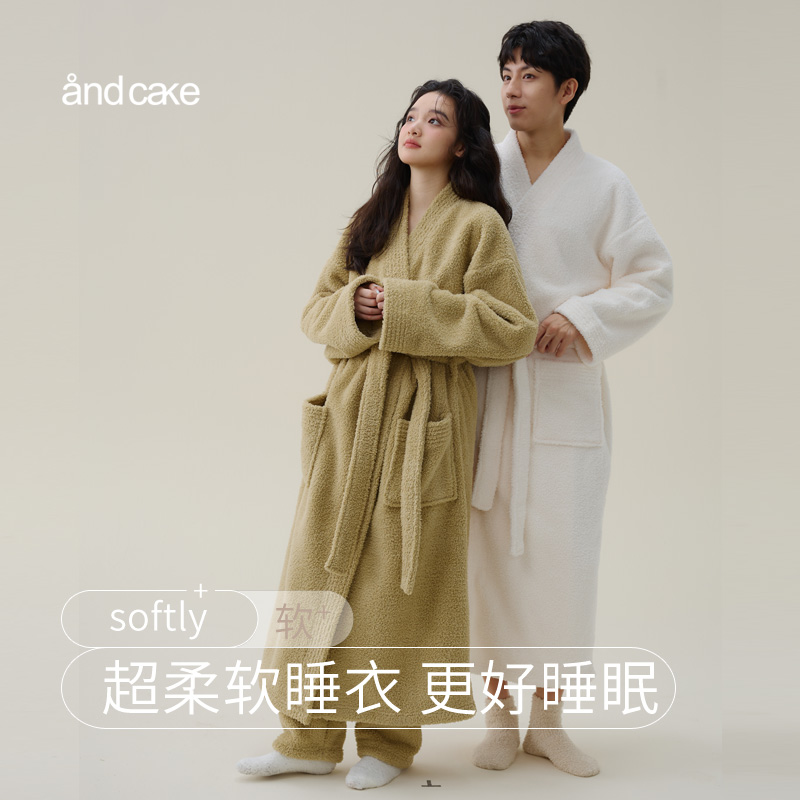 New Sleepwear Woman Autumn Winter Coral Suede Men's Bathrobe Lovers Pyjamas suits Lengthened Bathing Suit Thickened Winter-Taobao