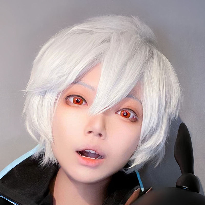 Free Time Cosplay Wig White Male Short Straight Hair Anime Re:Zero Tear-Down the Wall of the Kingdom Male White-Haired C-Class Member