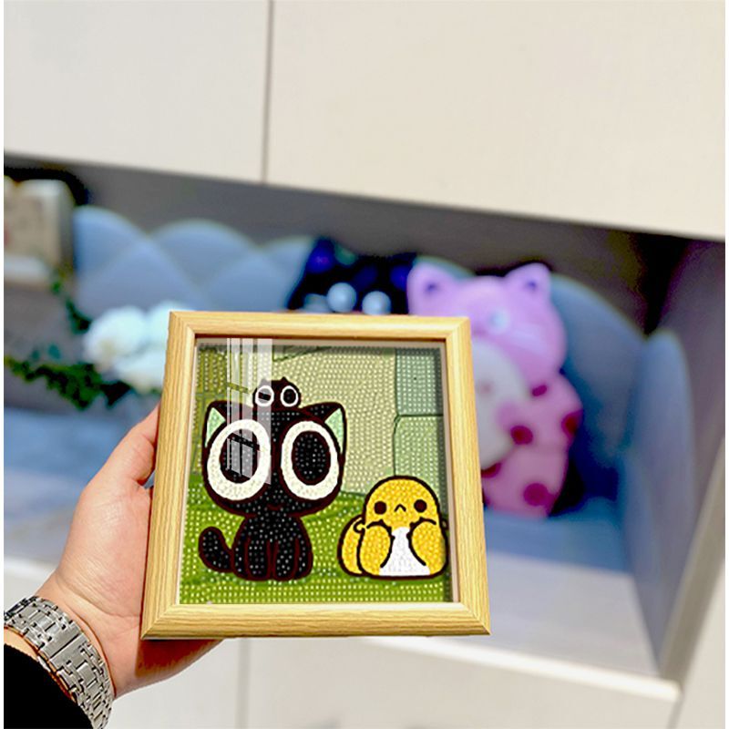 Luo Xiaohei Diamond Painting Full Diamond Cute Kitten DIY Handmade Framed Display Diamond Art Dot Diamond ins
