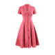 Ching's Hepburn retro cotton and linen dress vintage waist slimming V-neck wide paper long skirt umbrella skirt