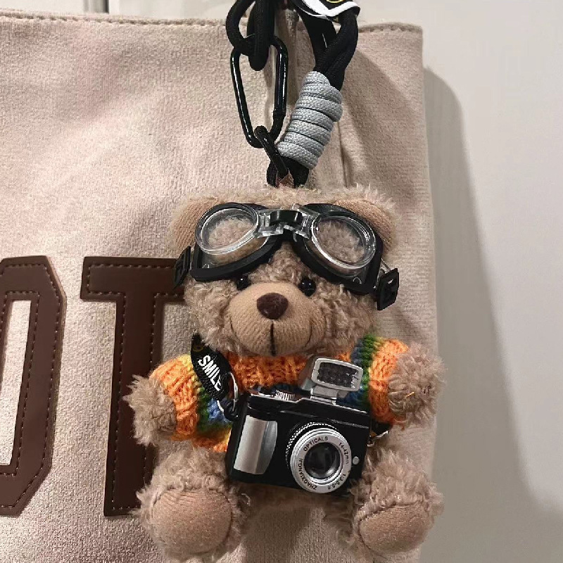 Japanese Quality Original Camera Bear Backpack Pendant Cute Bag Charm Plush Toy Doll Couple Keychain