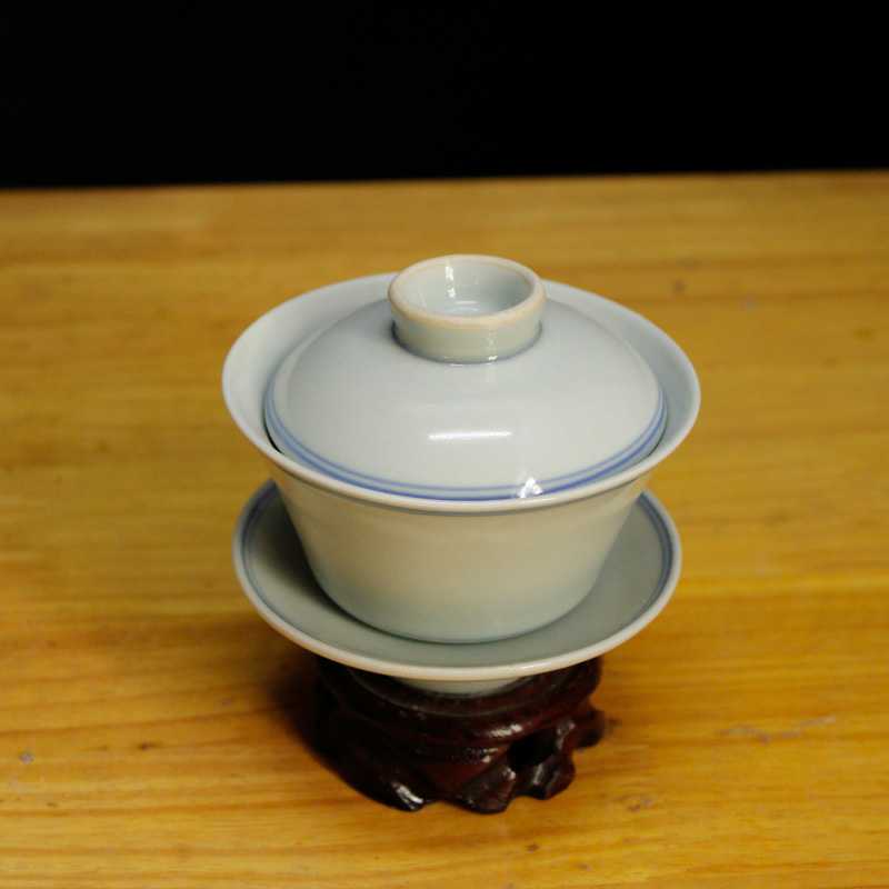 Jingdezhen blue edge double wire three-only cover bowl Kung Fu tea tea tea cup full set for home drinking tea factory stock Out of stock