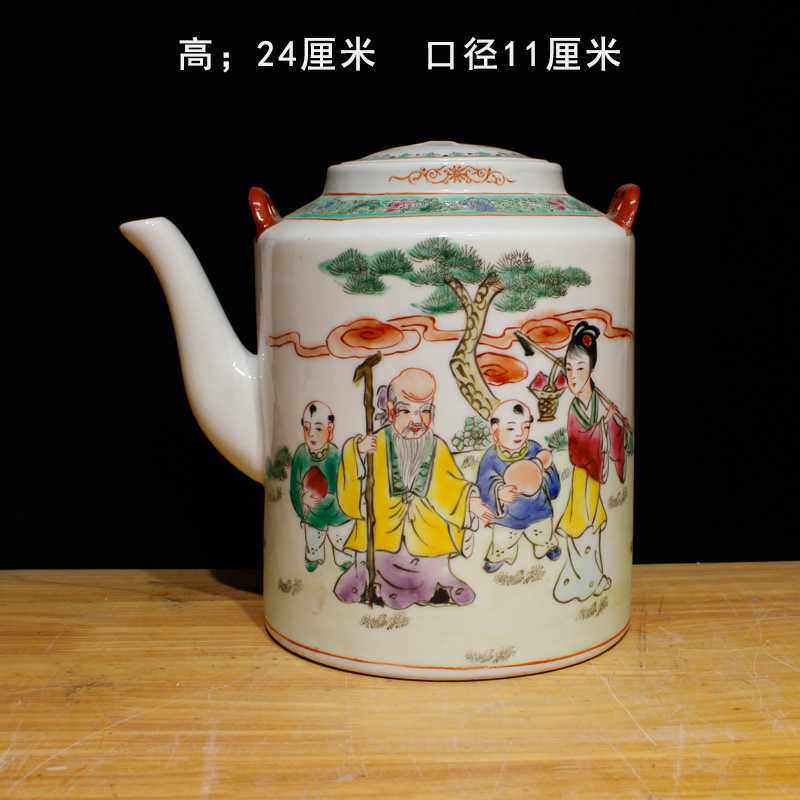Jingdezhen factory goods old goods Cultural Revolution porcelain hand-painted pastel characters lift beam pot teapot kettle large inventory