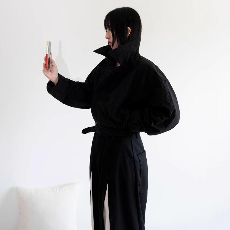 Dead on Arrival Paper-Textured Nylon Pleated Plaid Waist-Cinching Short Jacket, Loose Unisex Coach Jacket